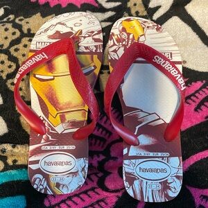 Marvel Ironman Havaianas flip flops size 3/4Y